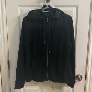LAUREN RALPH LAUREN Active Black Cotton Knit Hooded Zip Sweater Jacket Size XL